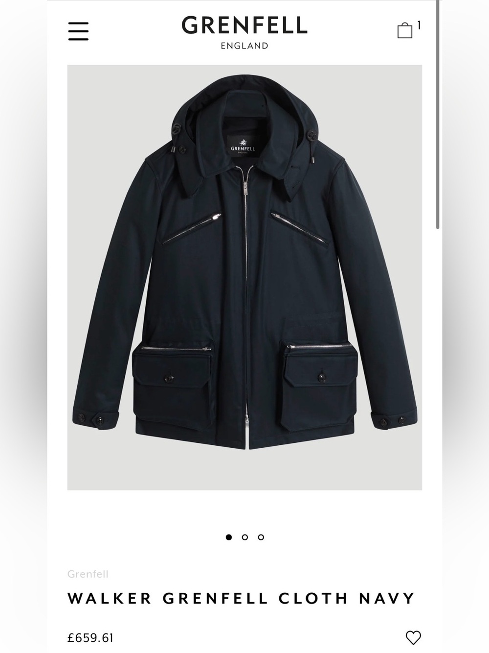 Grenfell Walker Jacket Navy Mens Made England 44 - L/XL Iconic Luxury Field Coat